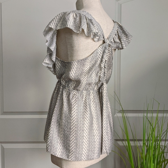 Current Air Top Ruffled Tie Back Straps Sleeveless Ruched Off-White Navy M NWT - Picture 12 of 16